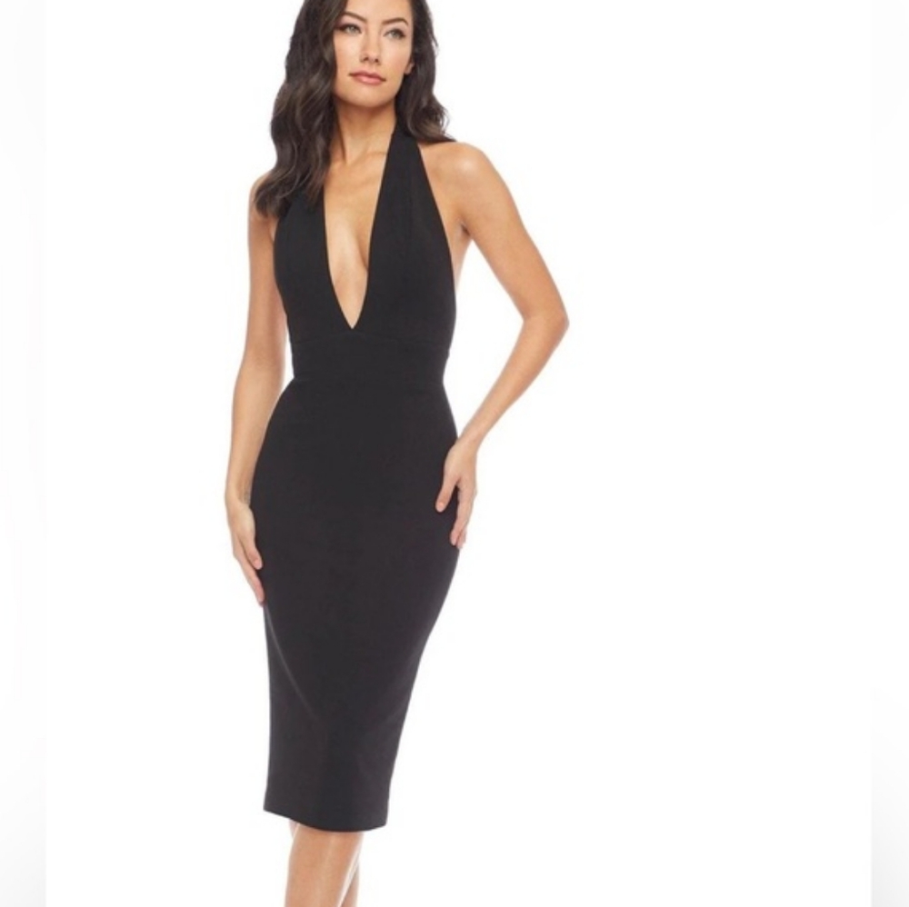 NWT Dress The Population Vanessa Halter Body-Con Midi Black Dress Sz XS